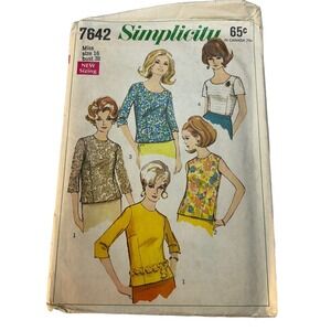 Simplicity Vintage1960's Pattern #7642 Misses Set of Blouses Size 16